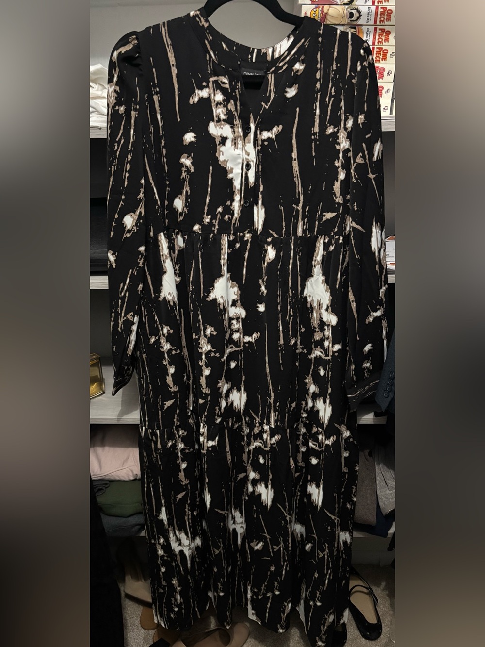 Black & White Printed Long Sleeve Maxi Dress